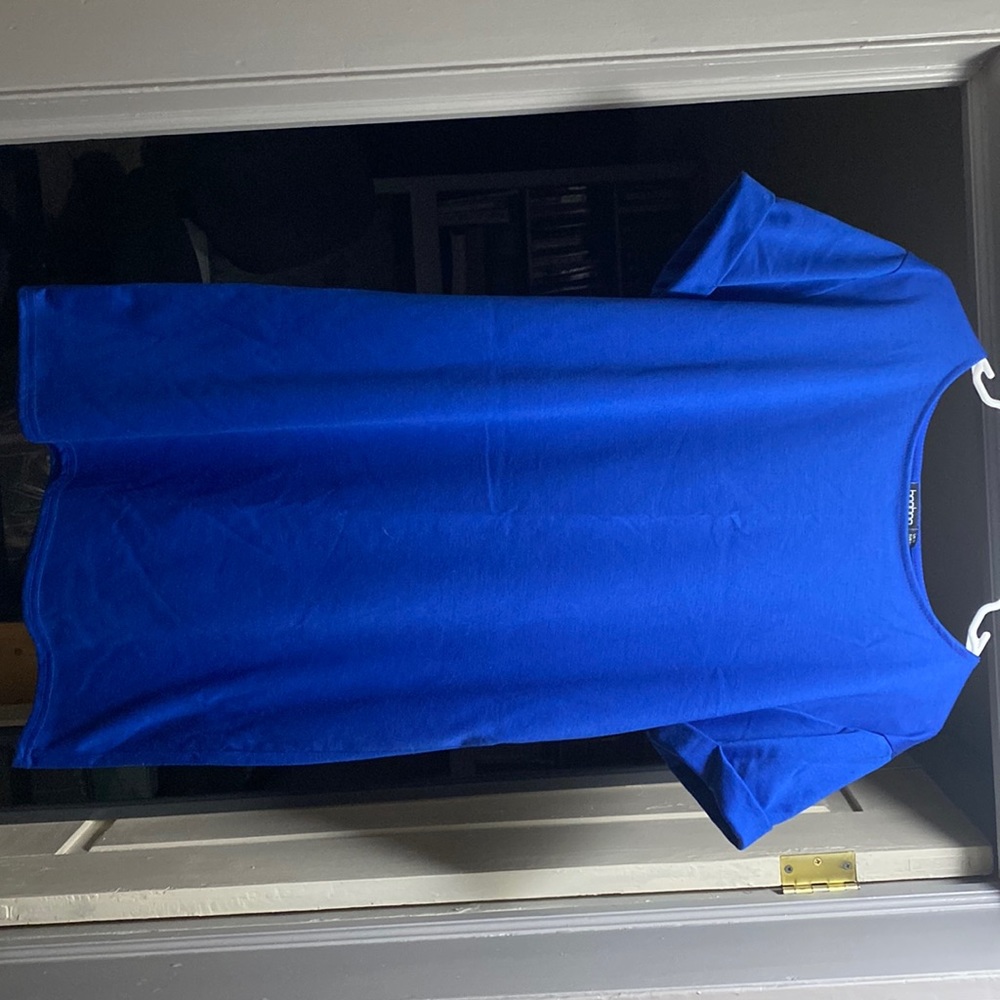 Blue shirt dress with rolled sleeves